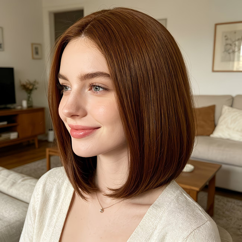 Wig Fiber Net - Hafif perçemli kısa bob peruk, açık