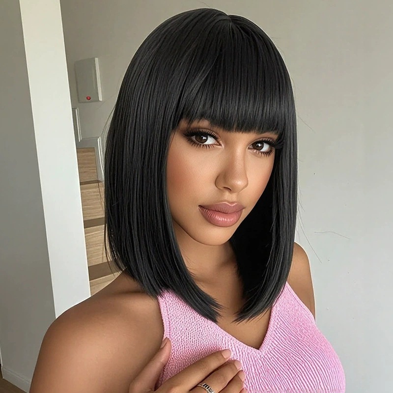 Şık kadın kısa siyah bob düz s - Wig Fiber Net incelemesi ve fiyatı