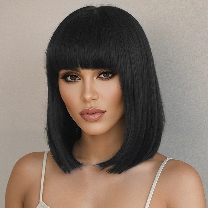 Şık kadın kısa siyah bob düz s - Wig Fiber Net incelemesi ve fiyatı