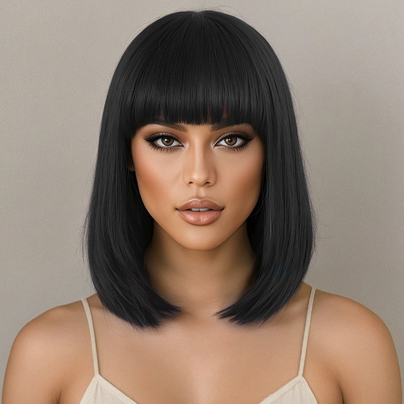 Şık kadın kısa siyah bob düz s - Wig Fiber Net incelemesi ve fiyatı